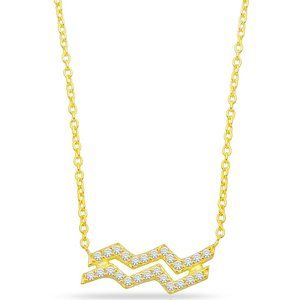 14k Gold Vermeil Aquarius Zodiac CZ Necklace